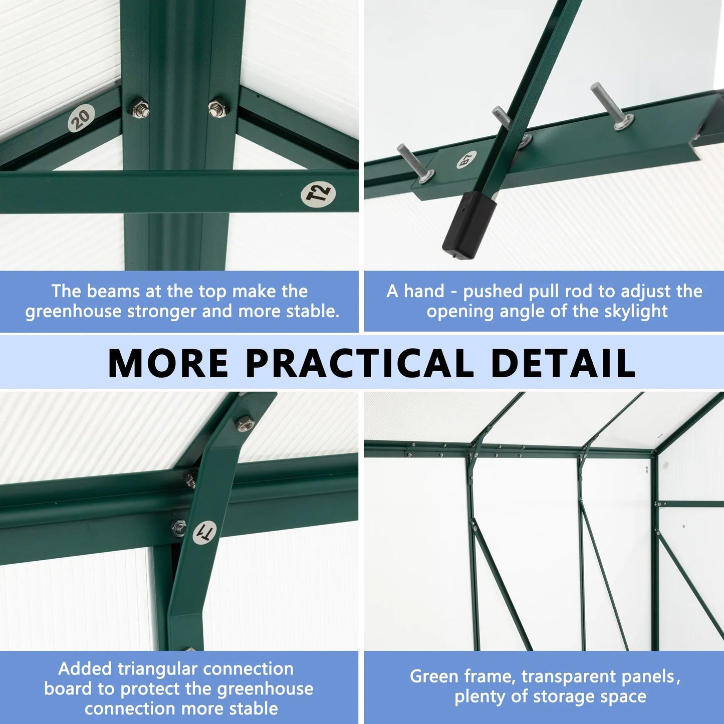 6x10 FT Green Heavy-Duty Aluminum Polycarbonate Greenhouse with Base.