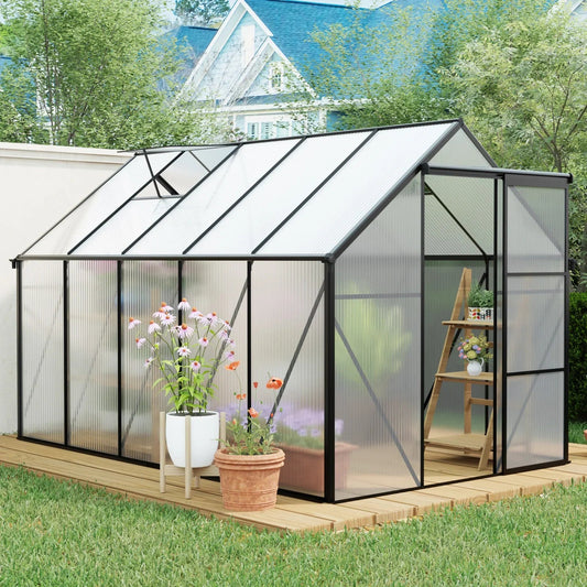 6x10 FT Modern Black Polycarbonate Greenhouse – Heavy Duty Aluminum with Raised Base.