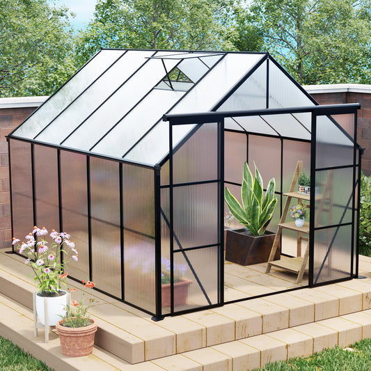 8x10 FT Modern Black Polycarbonate Greenhouse – Heavy Duty Double Door Walk-In