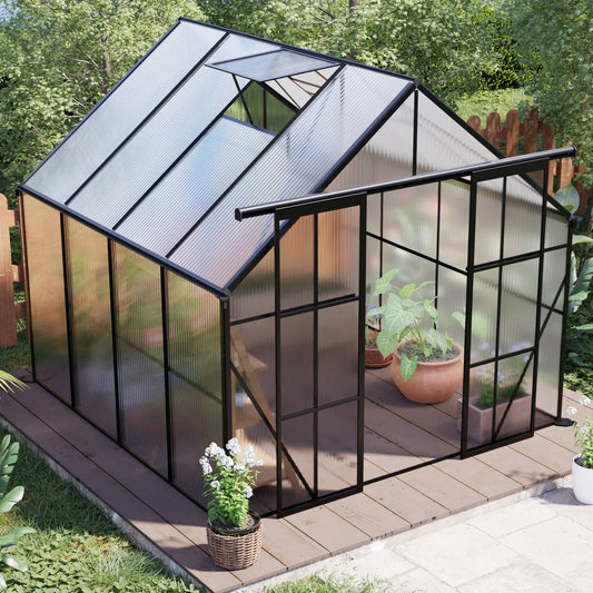 8x8 FT Modern Black Polycarbonate Greenhouse – Heavy Duty Double Door Walk-In.