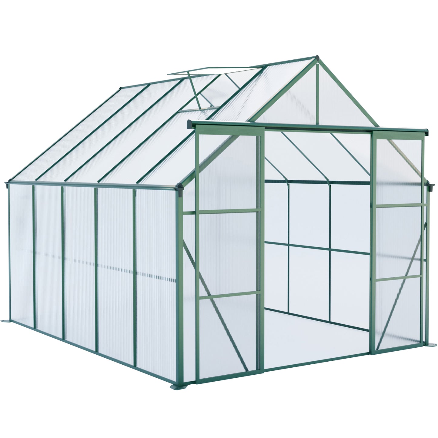 8x10 FT Premium Green Polycarbonate Greenhouse – Heavy Duty Double Door Walk-In