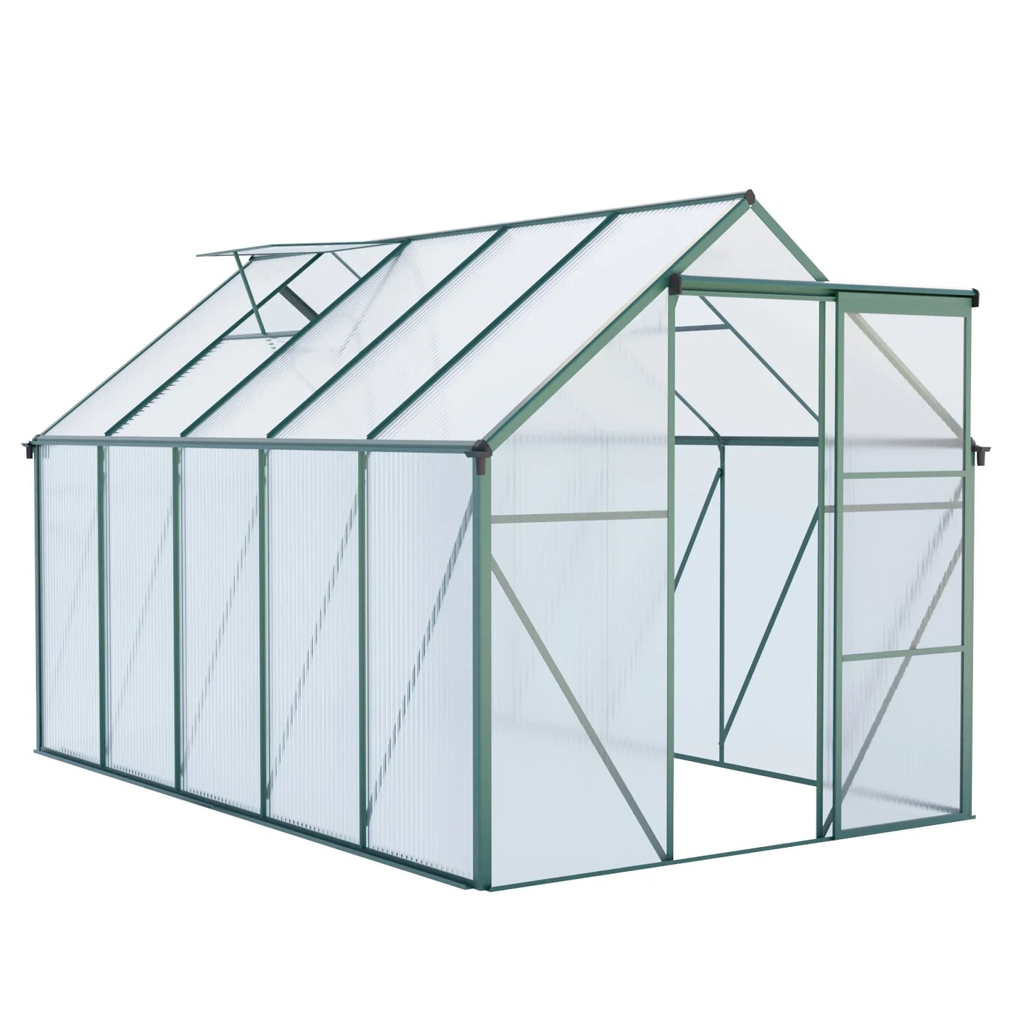 6x10 FT Green Heavy-Duty Aluminum Polycarbonate Greenhouse with Base