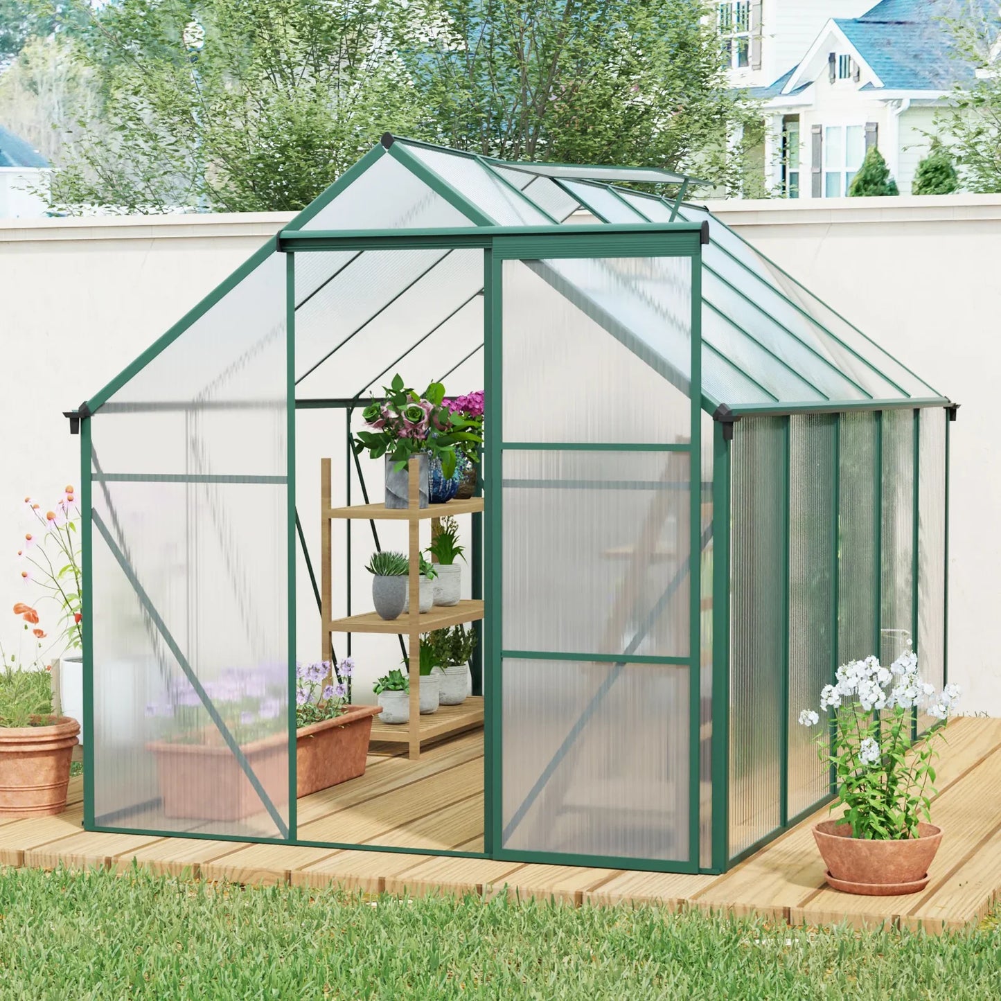 6x10 FT Green Heavy-Duty Aluminum Polycarbonate Greenhouse with Base