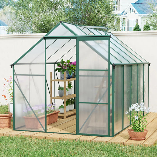 6x10 FT Green Heavy-Duty Aluminum Polycarbonate Greenhouse with Base
