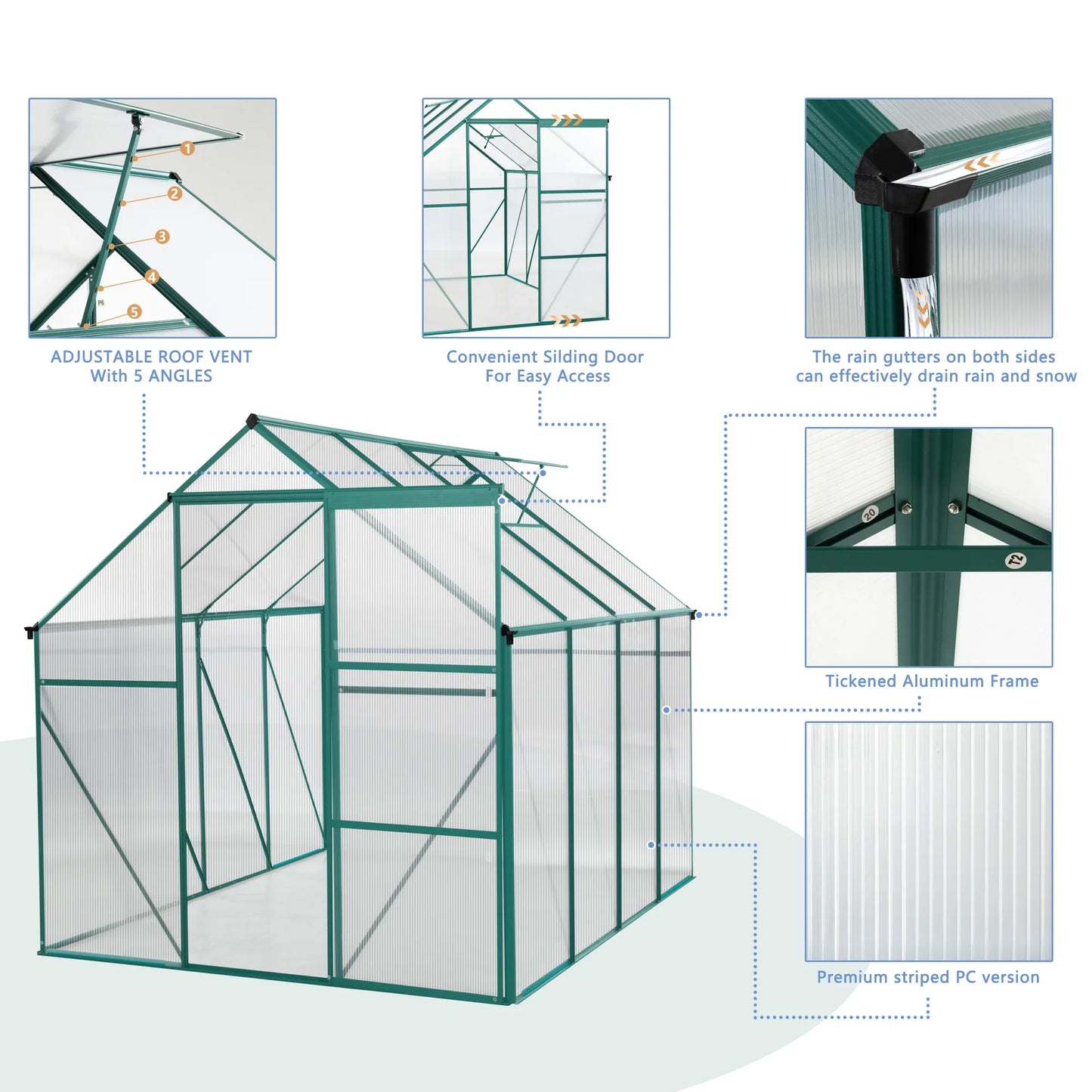 6 x 8 FT Green Outdoor Walk-in Greenhouse – Heavy Duty Garden Plant Hous