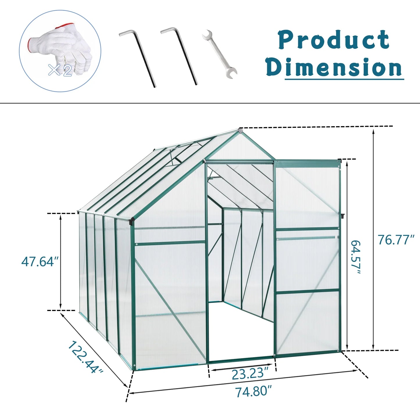 6x10 FT Green Heavy-Duty Aluminum Polycarbonate Greenhouse with Base