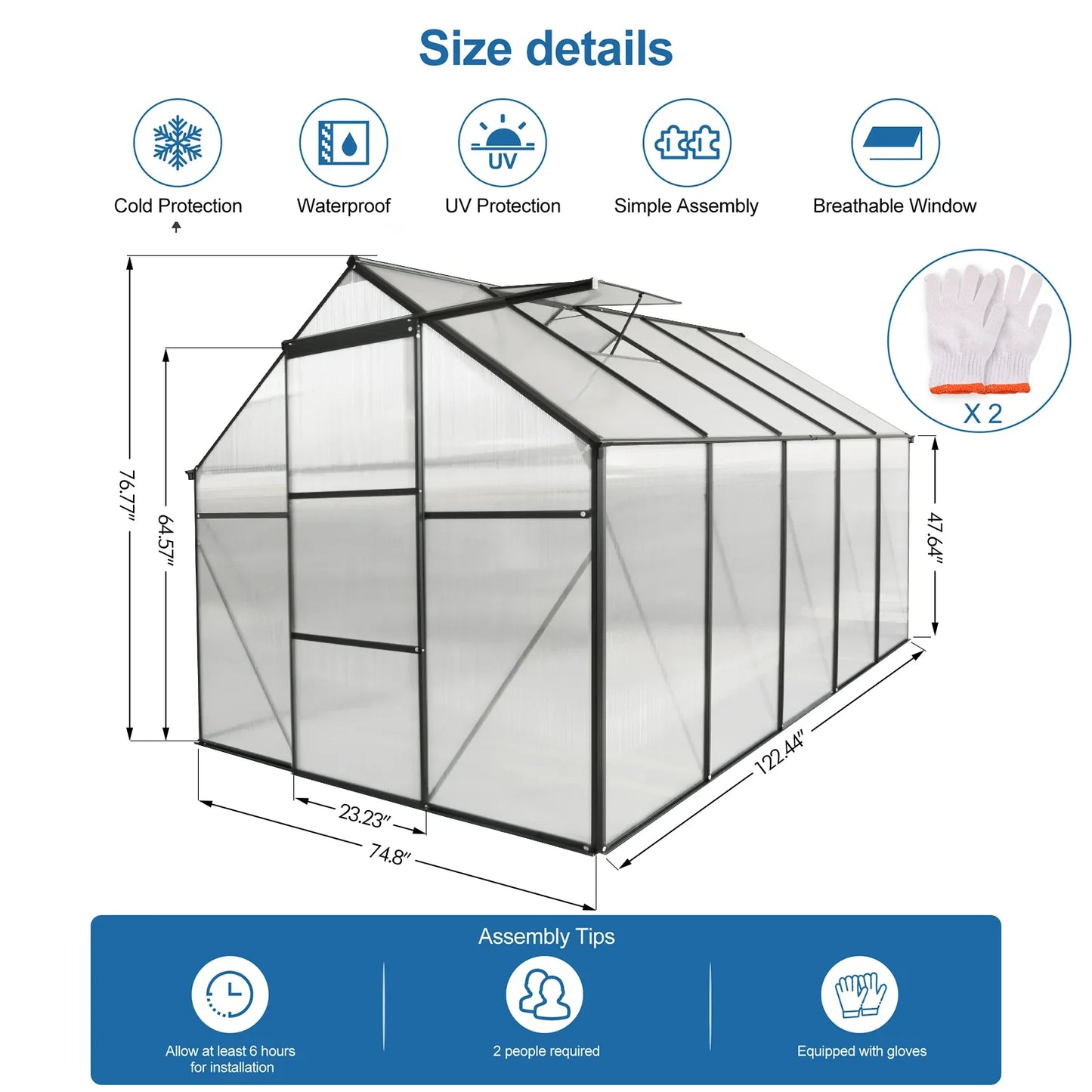 6x10 FT Modern Black Polycarbonate Greenhouse – Heavy Duty Aluminum with Raised Base