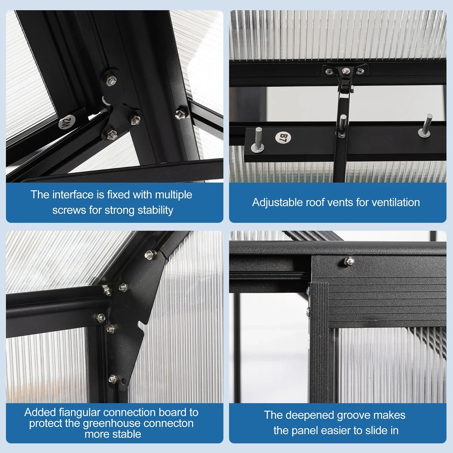 6x10 FT Modern Black Polycarbonate Greenhouse – Heavy Duty Aluminum with Raised Base