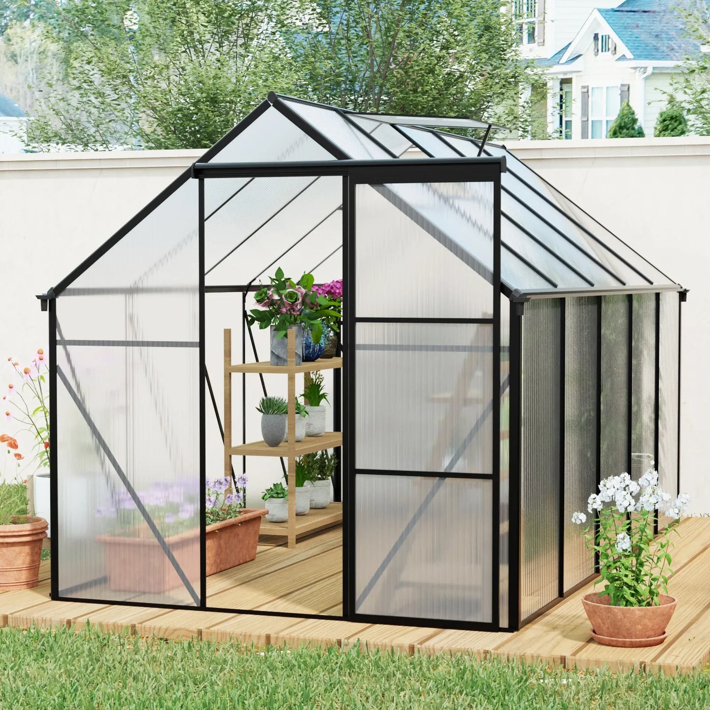 6x10 FT Modern Black Polycarbonate Greenhouse – Heavy Duty Aluminum with Raised Base