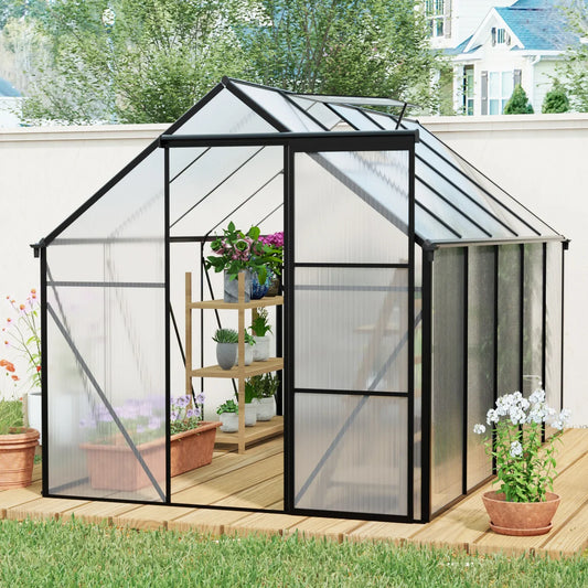 6x10 FT Modern Black Polycarbonate Greenhouse – Heavy Duty Aluminum with Raised Base