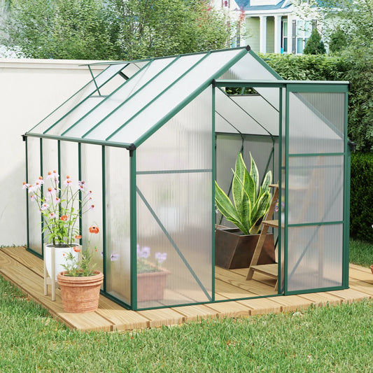 6x10 FT Green Heavy-Duty Aluminum Polycarbonate Greenhouse with Base