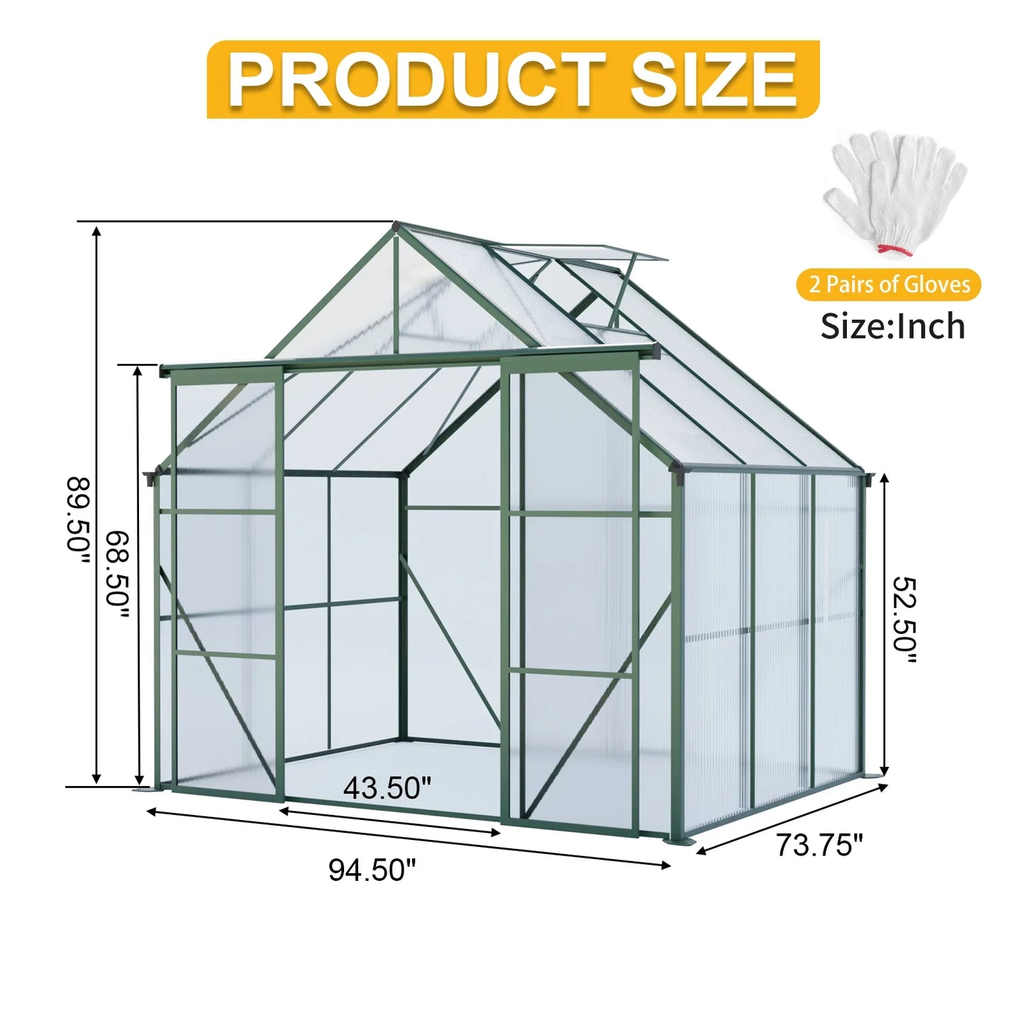 8x6 FT Green Polycarbonate Greenhouse – Heavy Duty Double Door Walk-In Garden Kit