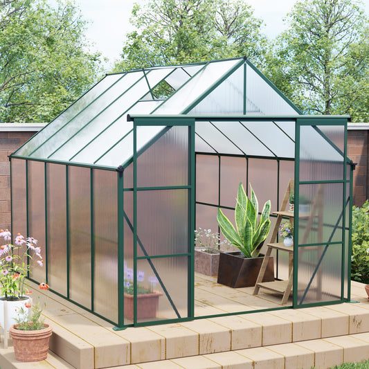 8x10 FT Premium Green Polycarbonate Greenhouse – Heavy Duty Double Door Walk-In