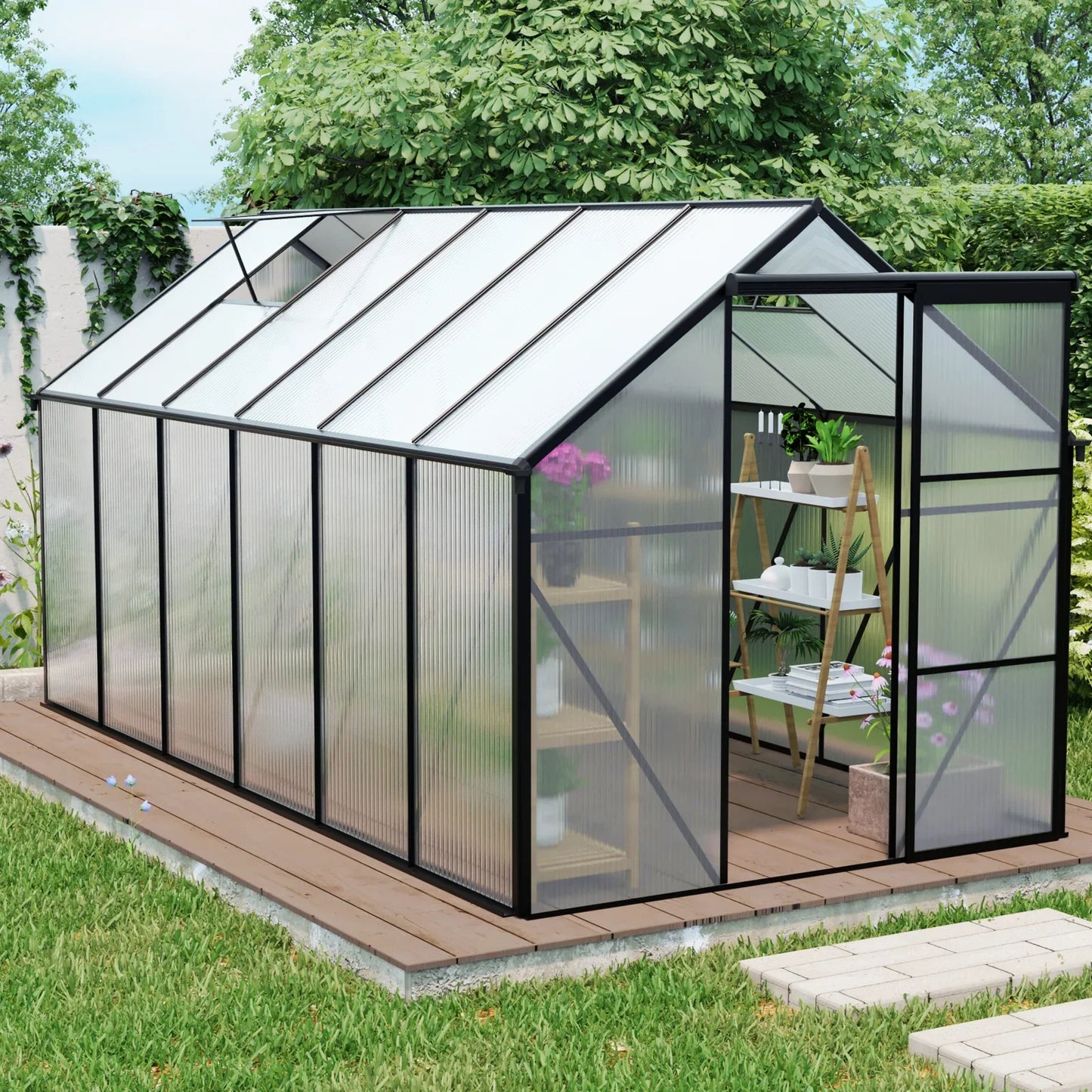 6x12 FT Modern Black Polycarbonate Greenhouse – Extra-Long Heavy Duty Walk-In