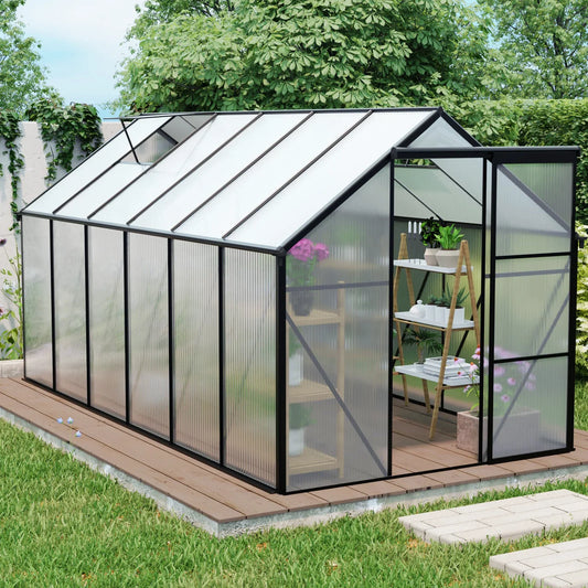 6x12 FT Modern Black Polycarbonate Greenhouse – Extra-Long Heavy Duty Walk-In