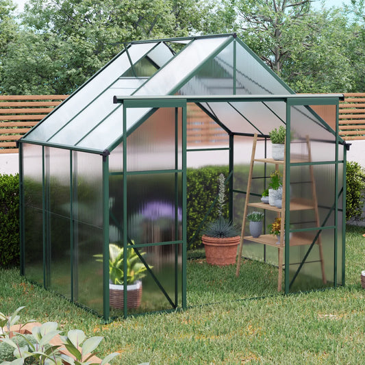 8x6 FT Green Polycarbonate Greenhouse – Heavy Duty Double Door Walk-In Garden Kit