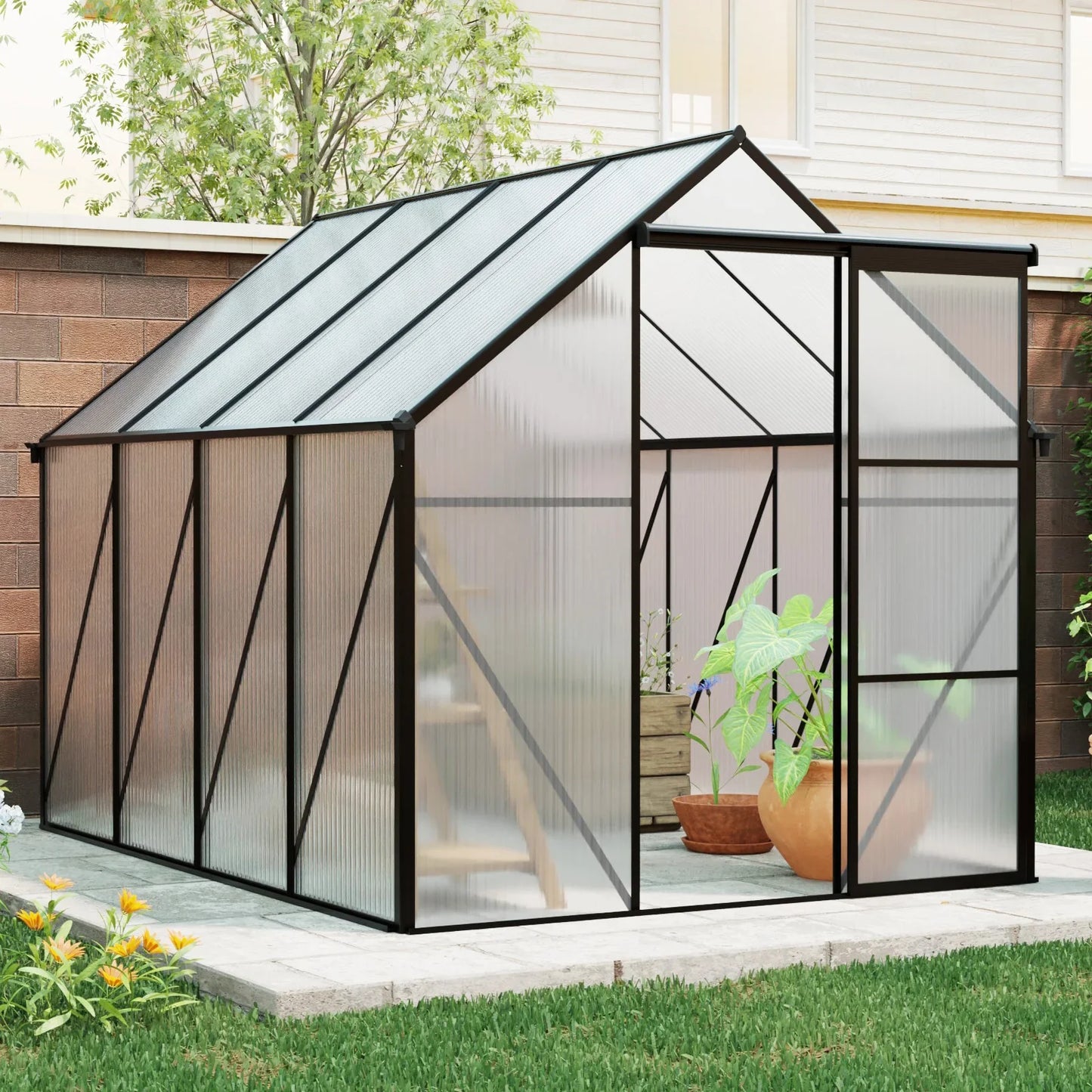 Heavy-Duty 6x8 FT Black Greenhouse with Base & Anchors | All-Season Walk-In