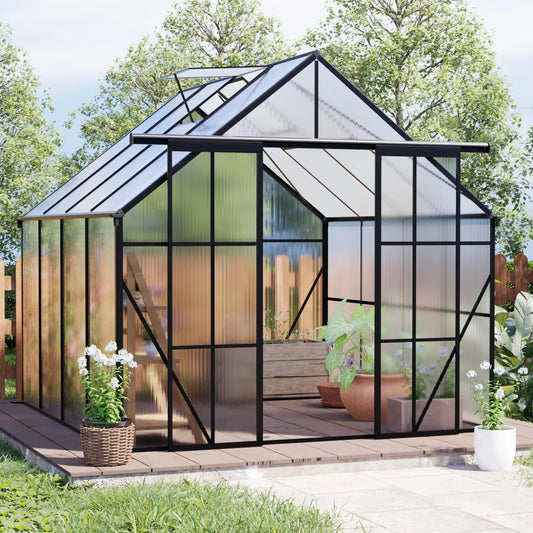8x8 FT Modern Black Polycarbonate Greenhouse – Heavy Duty Double Door Walk-In