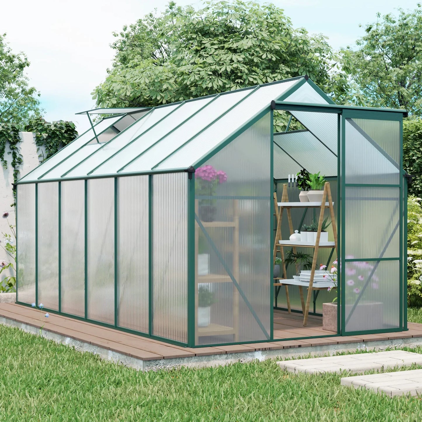 6x12 FT Green Heavy-Duty Polycarbonate Greenhouse – Extra-Long All-Season Walk-In