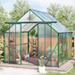 8x8 FT Premium Green Polycarbonate Greenhouse – Heavy Duty Double Door Walk-In