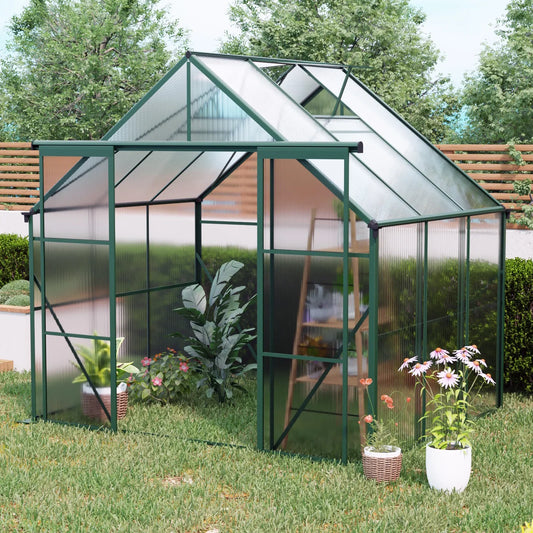8x6 FT Green Polycarbonate Greenhouse – Heavy Duty Double Door Walk-In Garden Kit