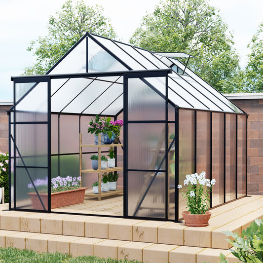 8x10 FT Modern Black Polycarbonate Greenhouse – Heavy Duty Double Door Walk-In