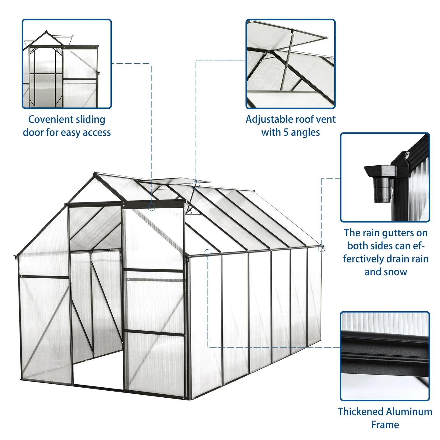 6x12 FT Modern Black Polycarbonate Greenhouse – Extra-Long Heavy Duty Walk-In