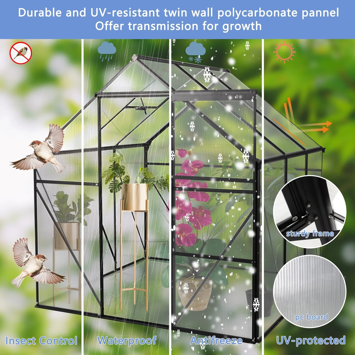 Heavy-Duty 6x6 FT Black Greenhouse | All-Season Walk-In Garden Kit