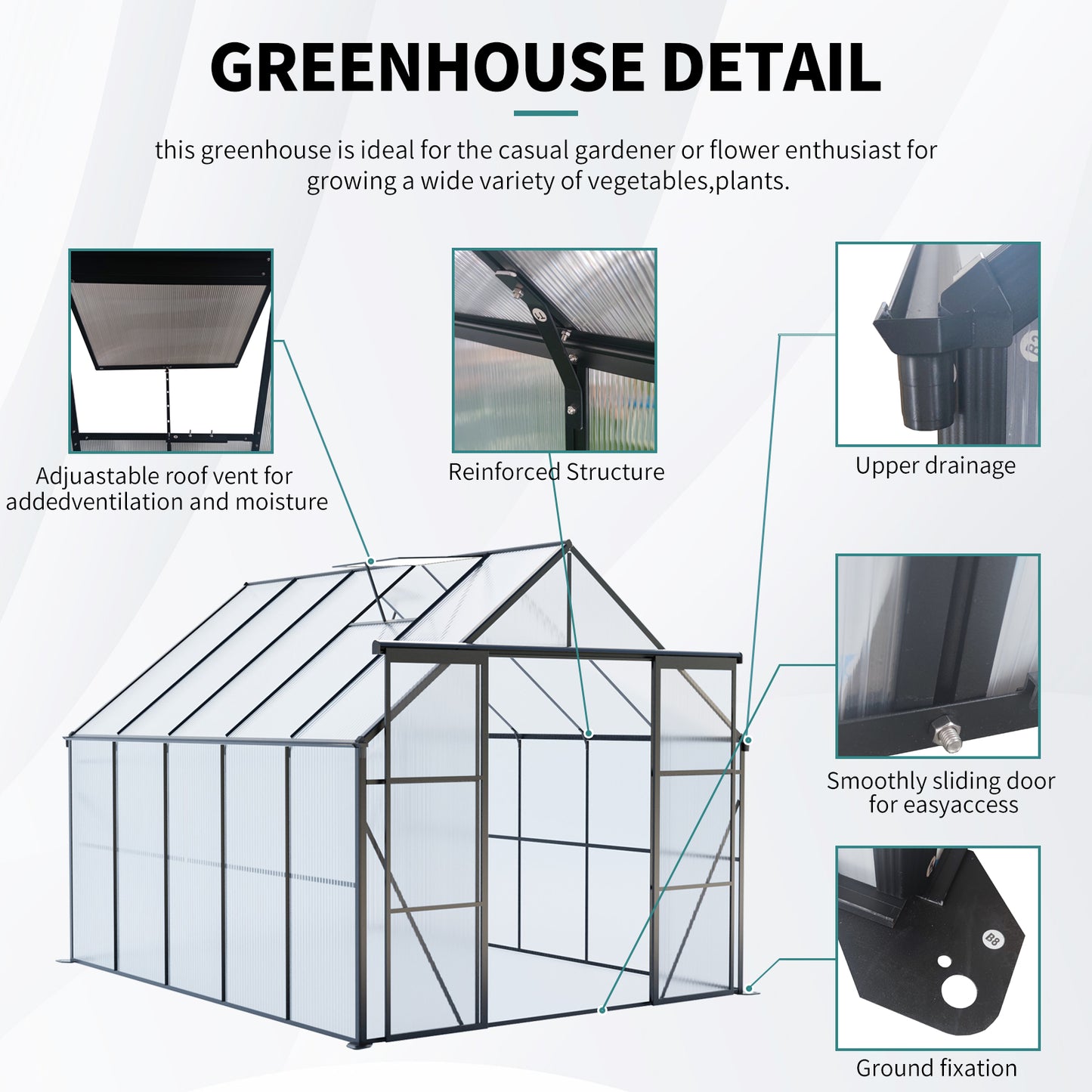 8x10 FT Modern Black Polycarbonate Greenhouse – Heavy Duty Double Door Walk-In