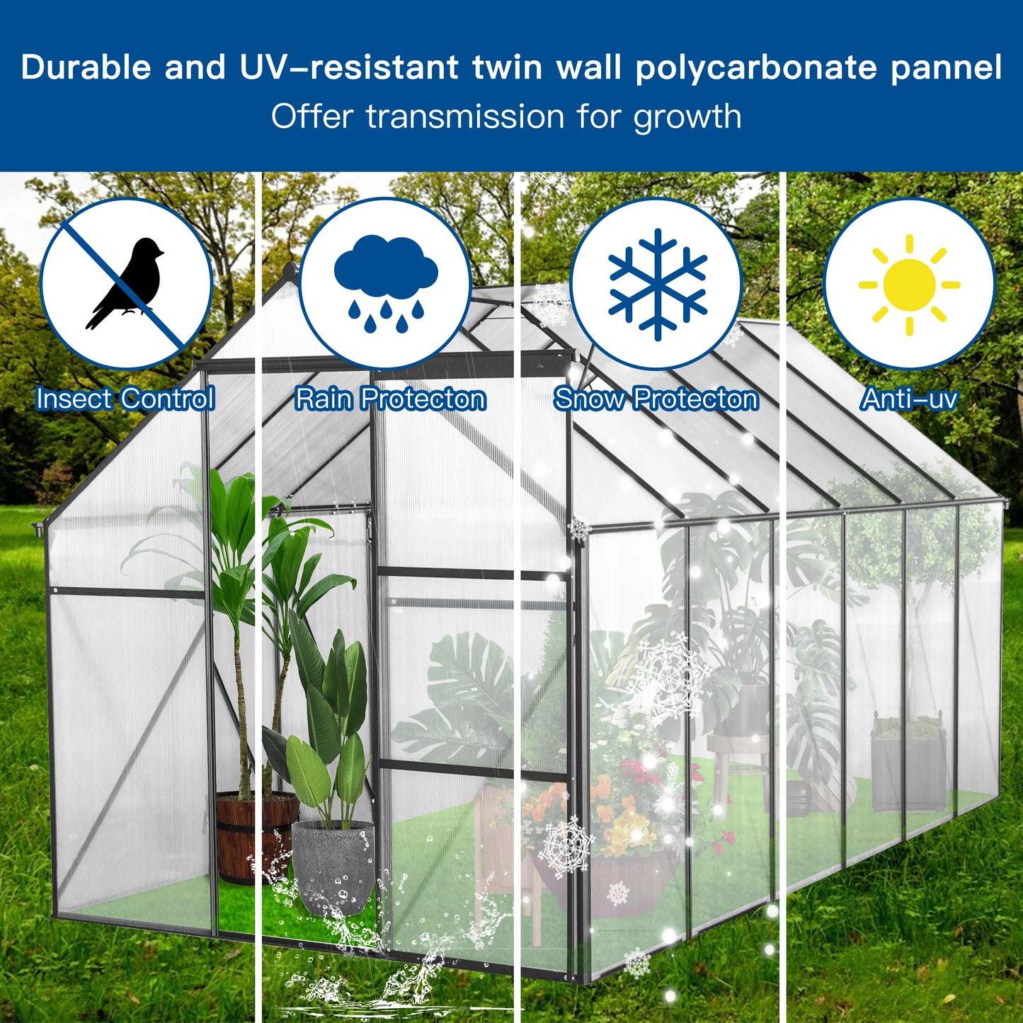 6x12 FT Modern Black Polycarbonate Greenhouse – Extra-Long Heavy Duty Walk-In