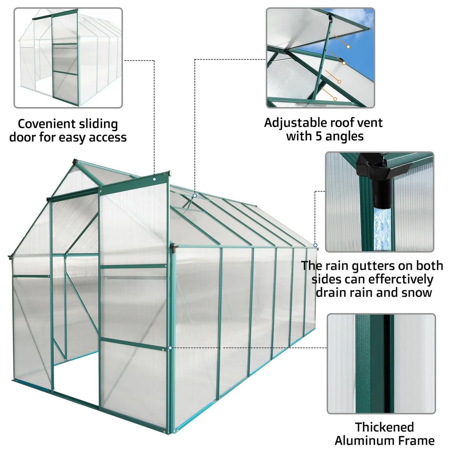 6x12 FT Green Heavy-Duty Polycarbonate Greenhouse – Extra-Long All-Season Walk-In