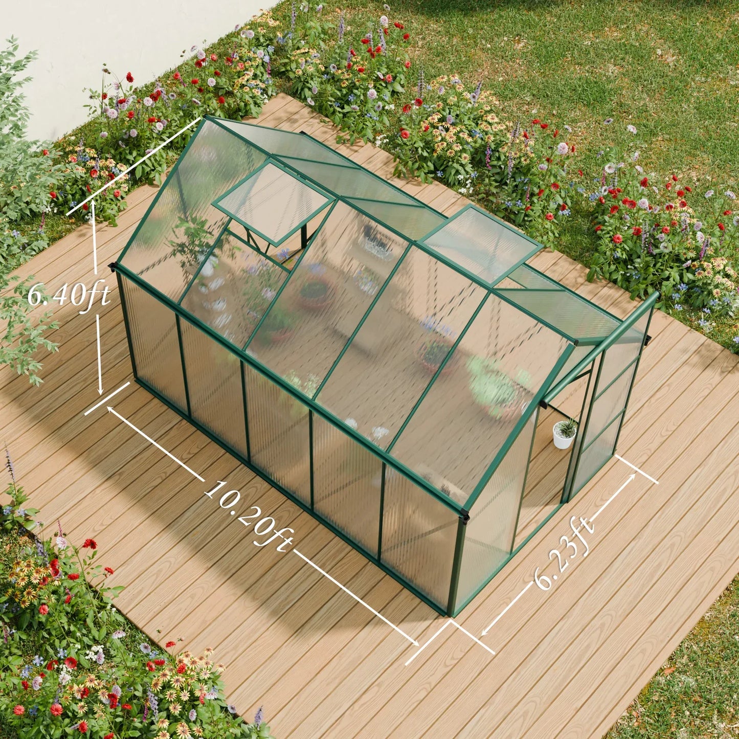 6x10 FT Green Heavy-Duty Aluminum Polycarbonate Greenhouse with Base