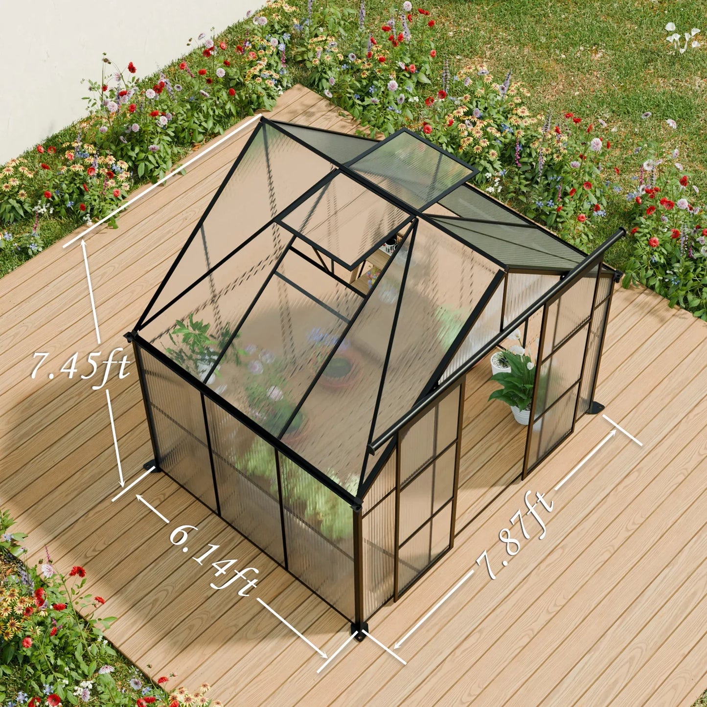 8x6 FT Modern Black Polycarbonate Greenhouse – Heavy Duty Double Door Walk-In