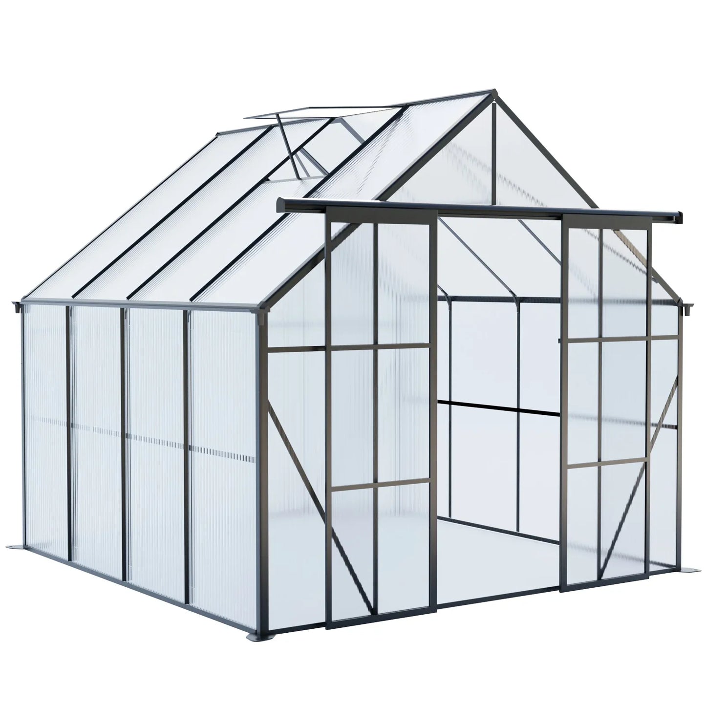 8x8 FT Modern Black Polycarbonate Greenhouse – Heavy Duty Double Door Walk-In