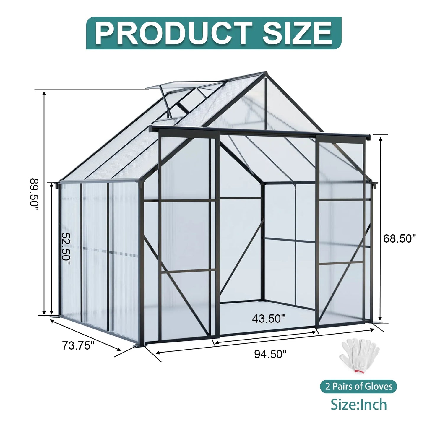 8x6 FT Modern Black Polycarbonate Greenhouse – Heavy Duty Double Door Walk-In