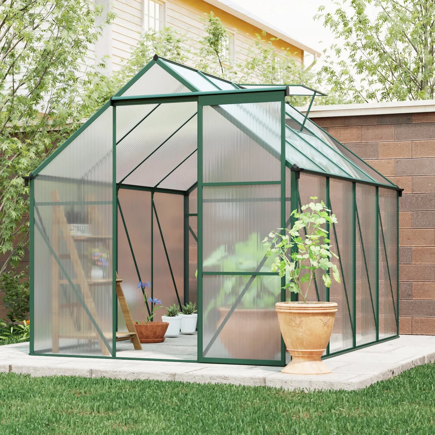 6 x 8 FT Green Outdoor Walk-in Greenhouse – Heavy Duty Garden Plant Hous